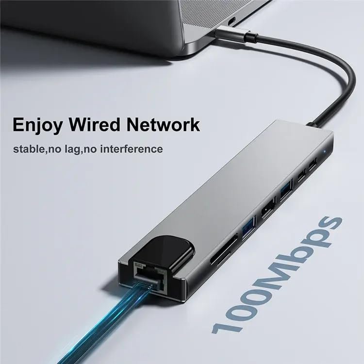 Limitless Multi-Functional 8 in 1 Hub USB 3.1 Type C For 4K HDMI, PD Power Delivery, USB-C, Ethernet, 2 USB, SD/TF Card Reader Compatible with Mac Book Pro XPS and More Type C Devices