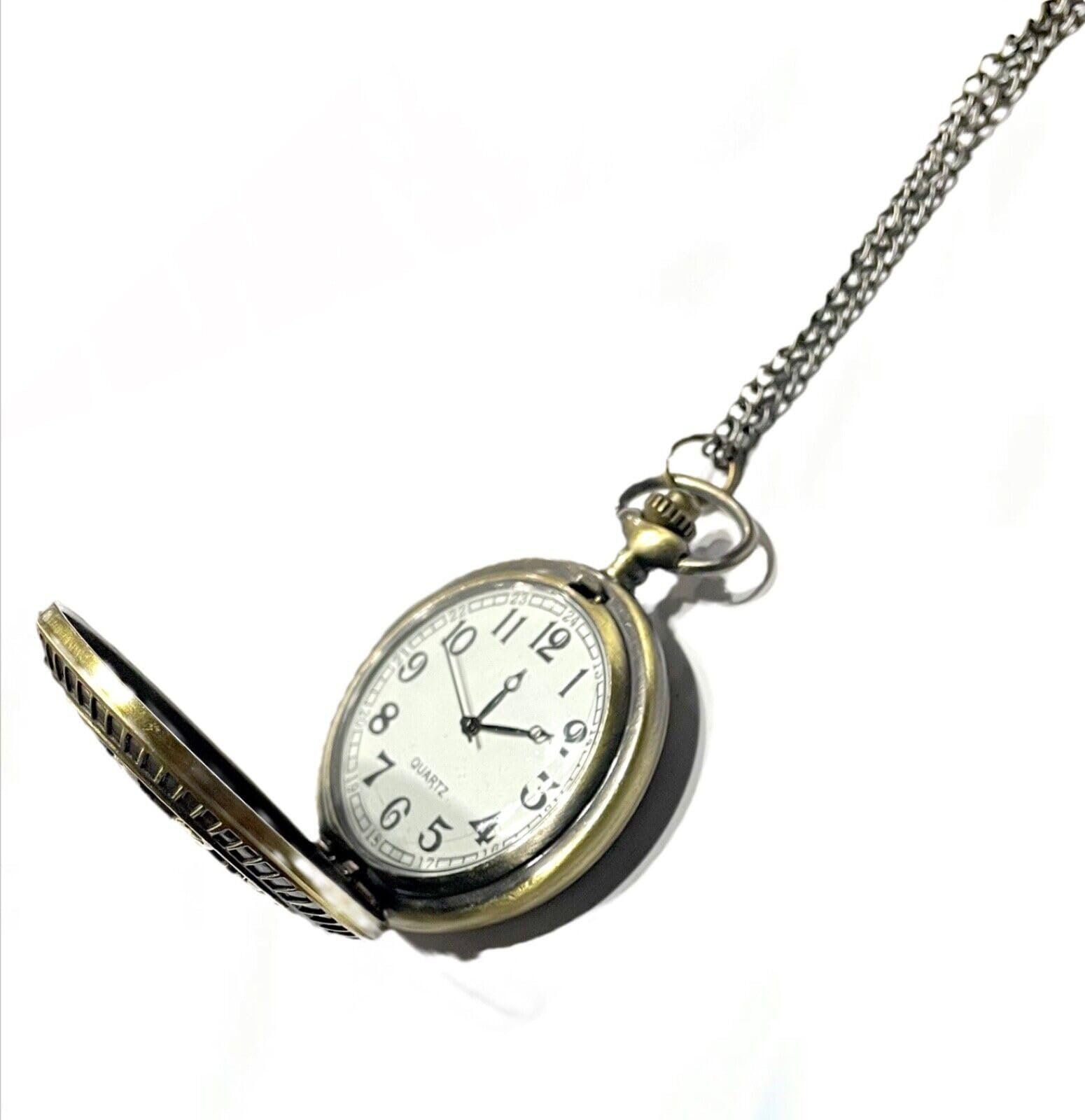Limitless Bronze Geometric Pocket Watch Necklace - Precise Quartz Movement, Unique Anime One Piece Design, , With 31.5 Inch Chain (Gold)