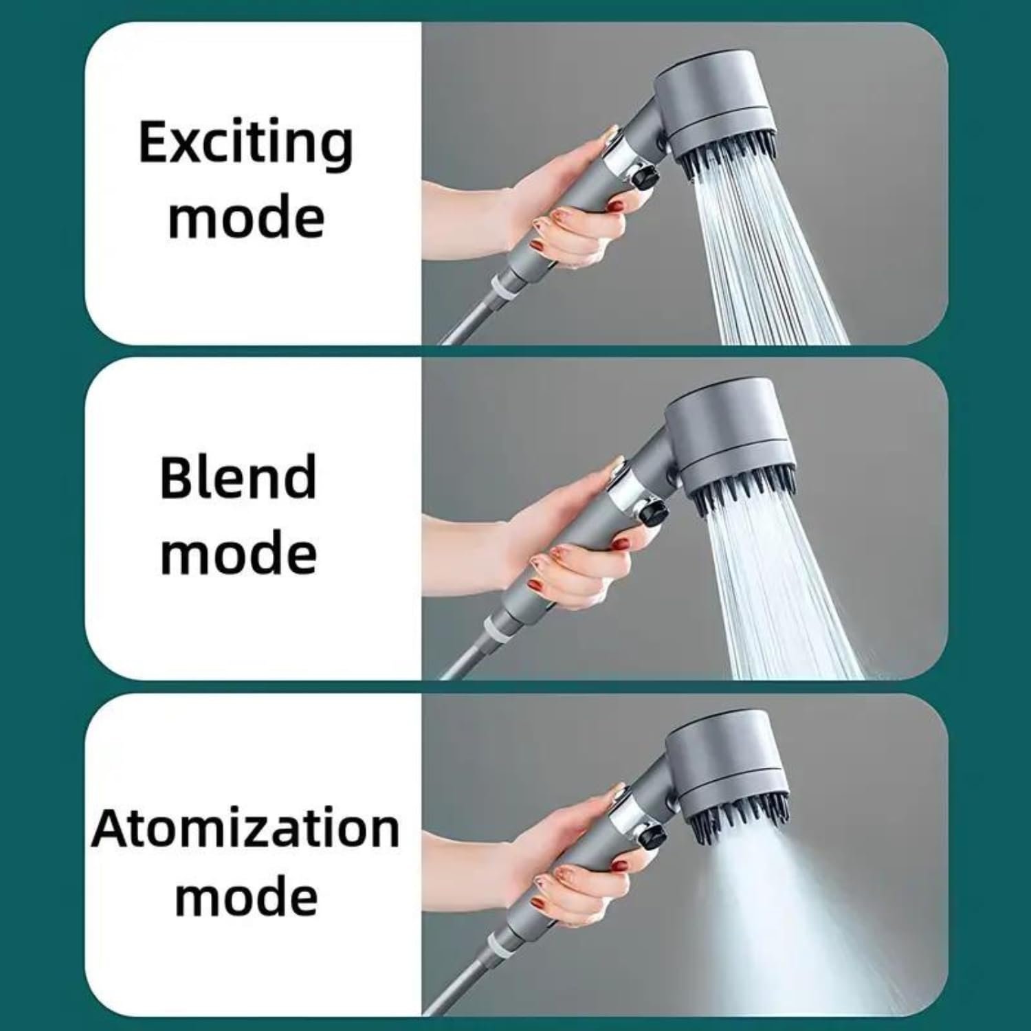 Limitless Head Massage Shower 3 Modes High-Pressure Water Saving Rain Shower Head Adjustable Water Pressure, One-Touch Water Stop Shower Limescale Filter, Black, 25cm