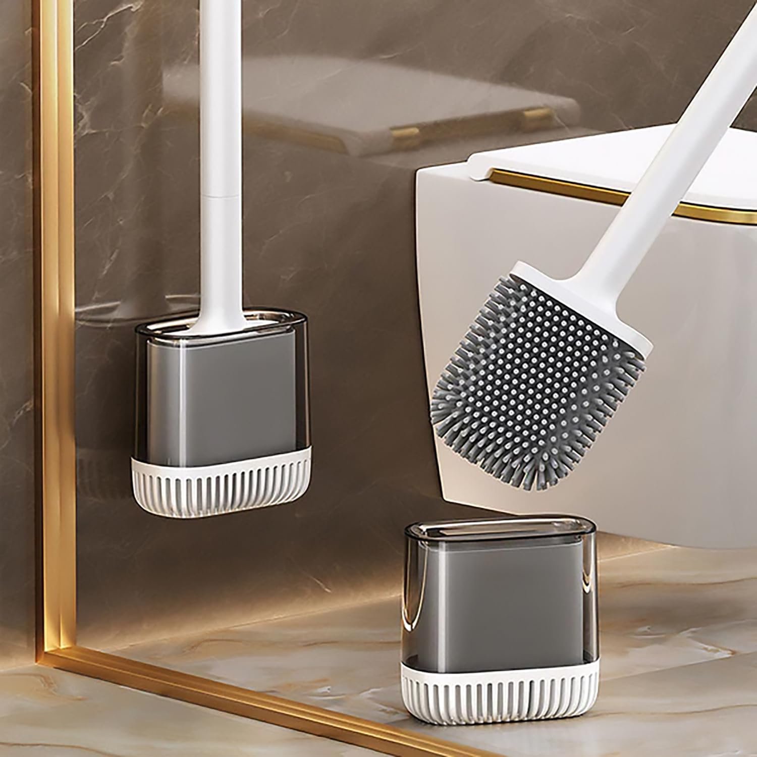 Limitless Toilet Brush and Holders Bathroom with Solid Bristles Toilet Brush Holder Non-Marking Wall-Mounted Toilet Brush Kit for Toilet Cleaning