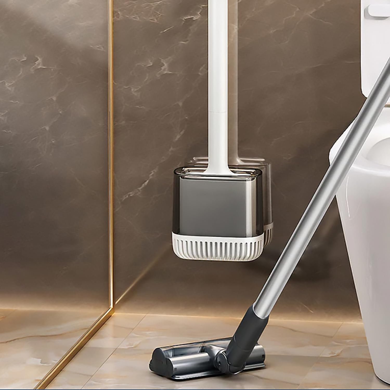 Limitless Toilet Brush and Holders Bathroom with Solid Bristles Toilet Brush Holder Non-Marking Wall-Mounted Toilet Brush Kit for Toilet Cleaning
