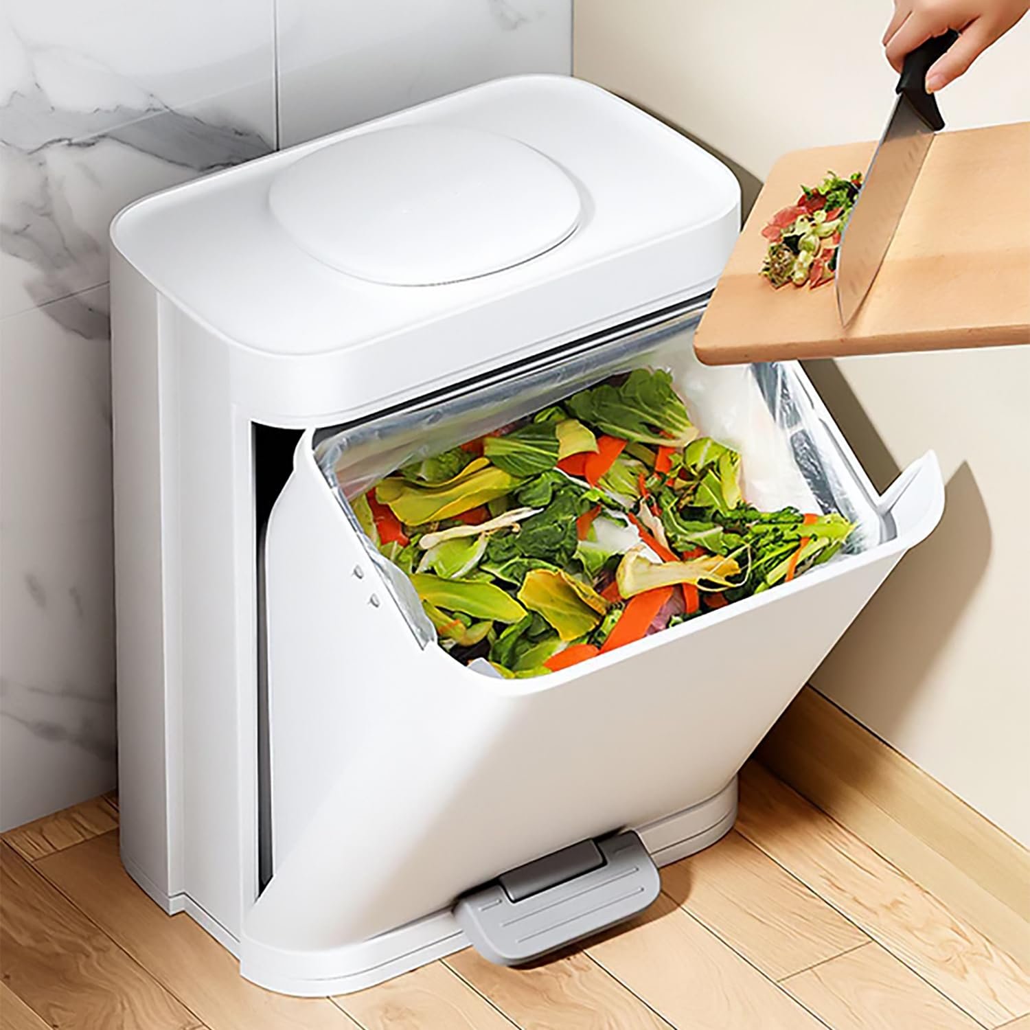 Limitless Trash Can with Small Lid 4.2 Gal Step and Hand Free Foot Pedal, Side Opening Storage, Small Top Opening, Thickened Material, For office Home garbage 12 Liter