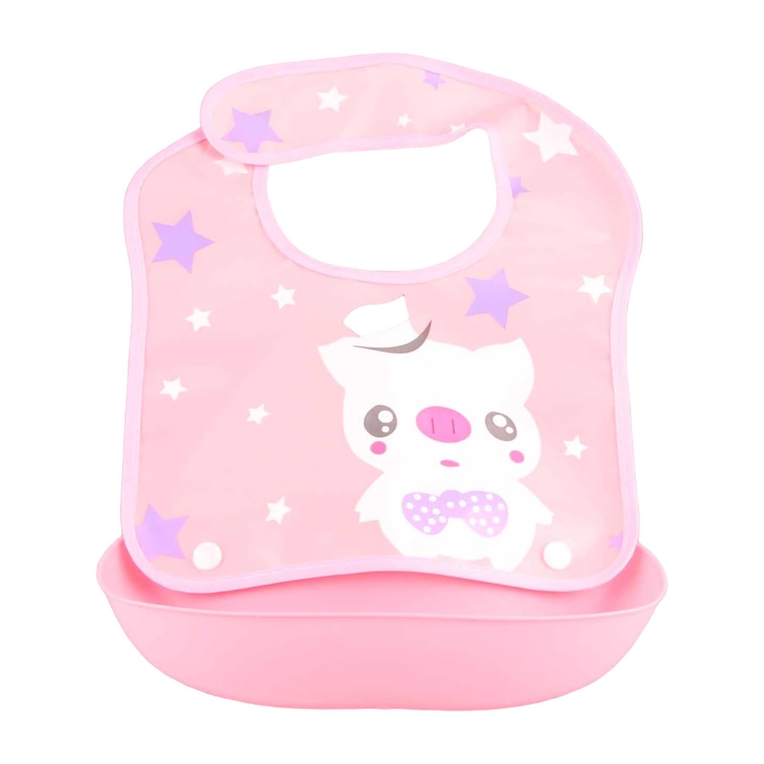 Limitless Lunch Box Cartoon Baby Bibs Silicone Waterproof Baby Tich Button Bibs/Soft Cotton Fabric with PVC on Back/Cute Print in Attractive Colors for Babies, Kids, Toddlers, Boys, Girls (Pink)