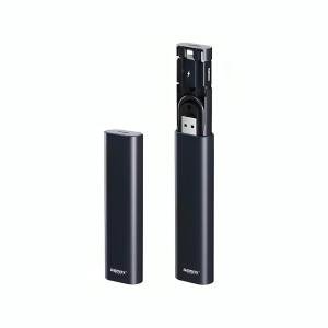Remax Mena 60W Multi-Function Allin1 Hidden Fast Charging Cable Set With Box For (USB TO TYPE C/USB TO IPH/TYPE C TO TYPE C/TYPE C TO IPH/TYPE C TO MICRO) 3A MAX (Black)