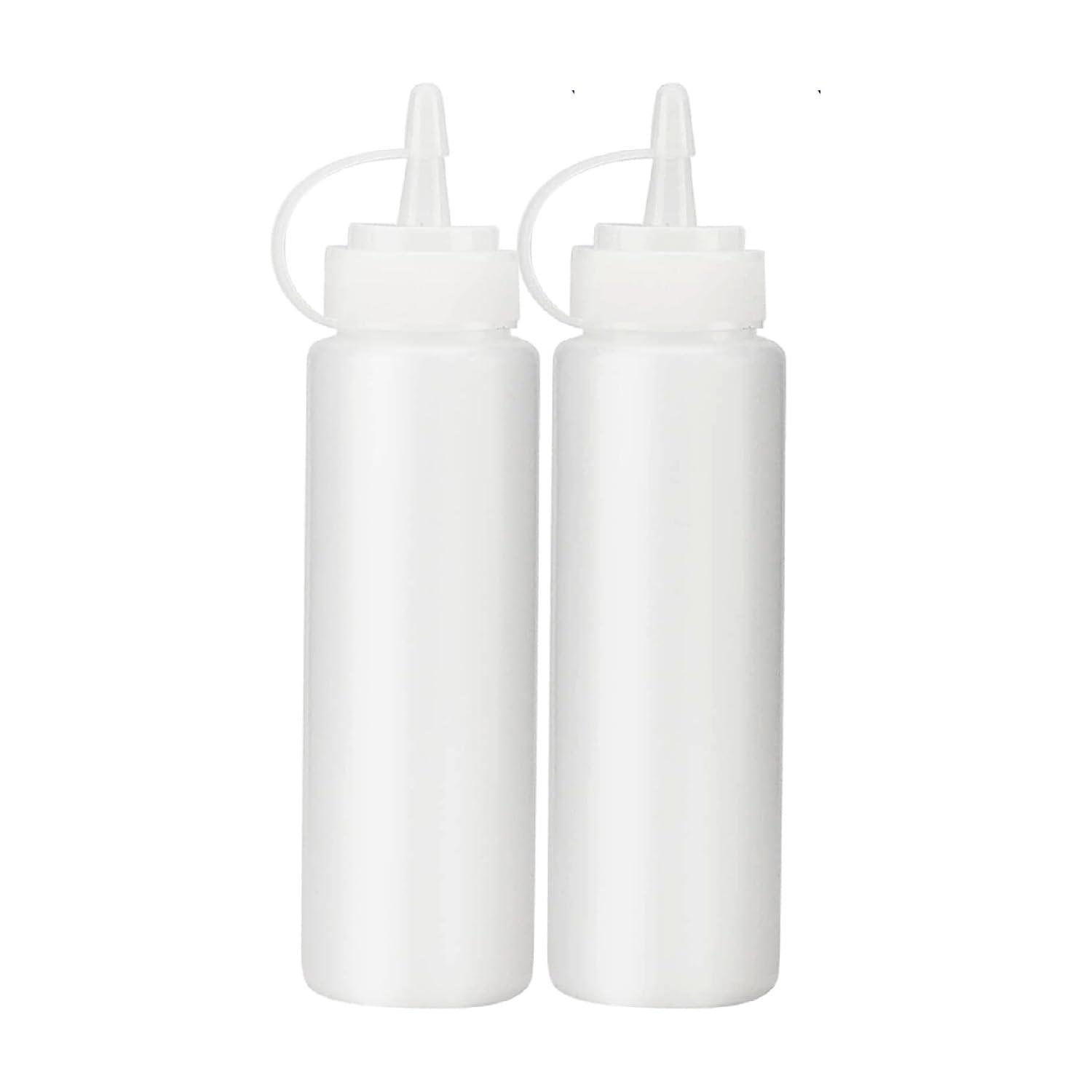 White Squeeze Condiment Bottles with Cap Lids for Sauce, BBQ, Oil, 200ml (2 Pack) ups