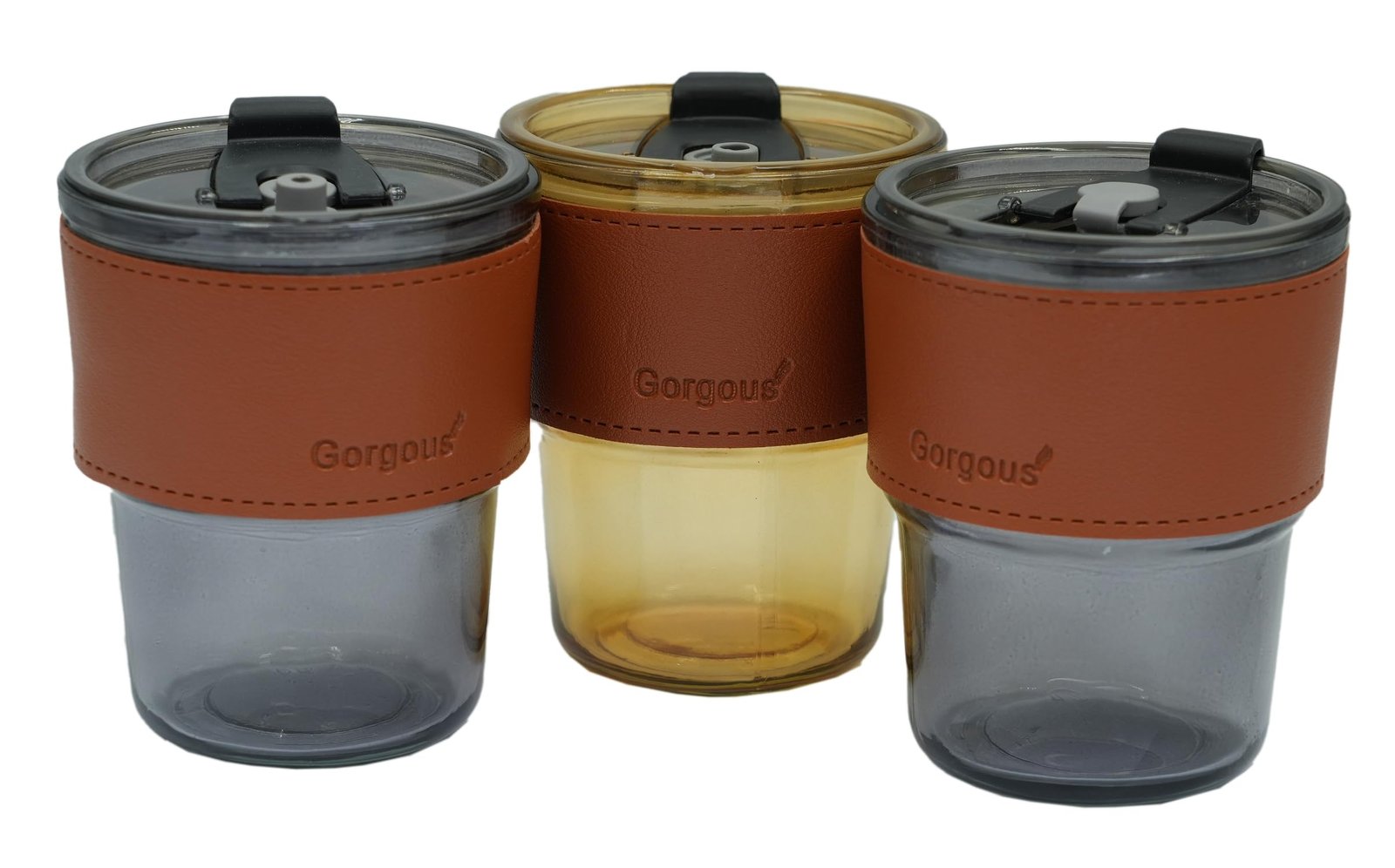 Limitless Leather Sleeve Bamboo Straw Cup with Lid –Glass Cup with Leather Protective Sleeve, Reusable Cup for Straw and Direct Drinking Mouth Dual Use (Brown)