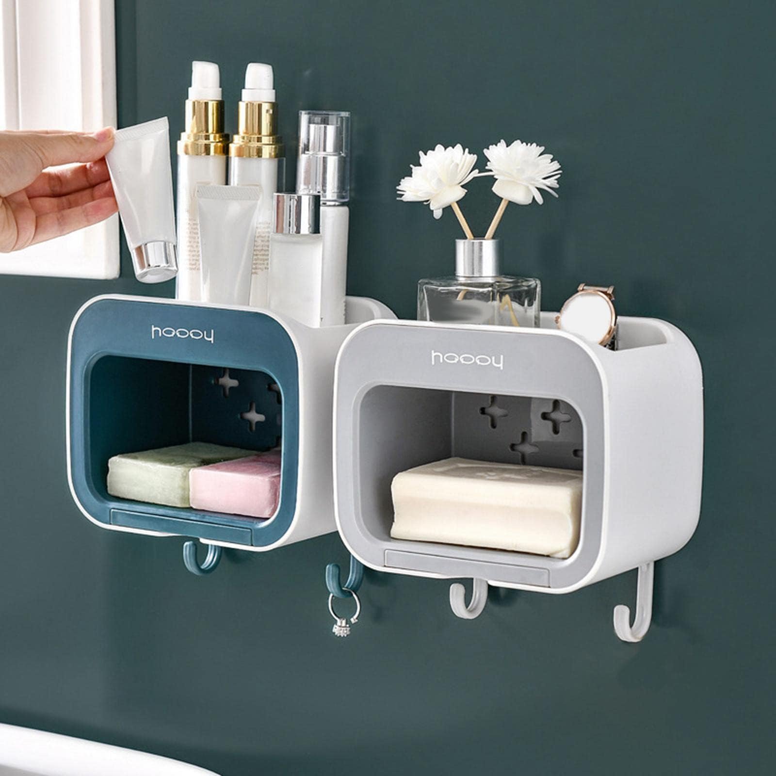 Wall Mounted Soap Holder, Self-Adhesive for Bathroom Storage and Organization, Grey
