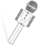 Limitless Karaoke Wireless Microphone for Kids Toddler Microphone Mic Speaker Machine for Kids Party with LED Lights, Magic Sounds, Vocal Remover Compatible with iPhone, Android, iPad, PC (Silver)