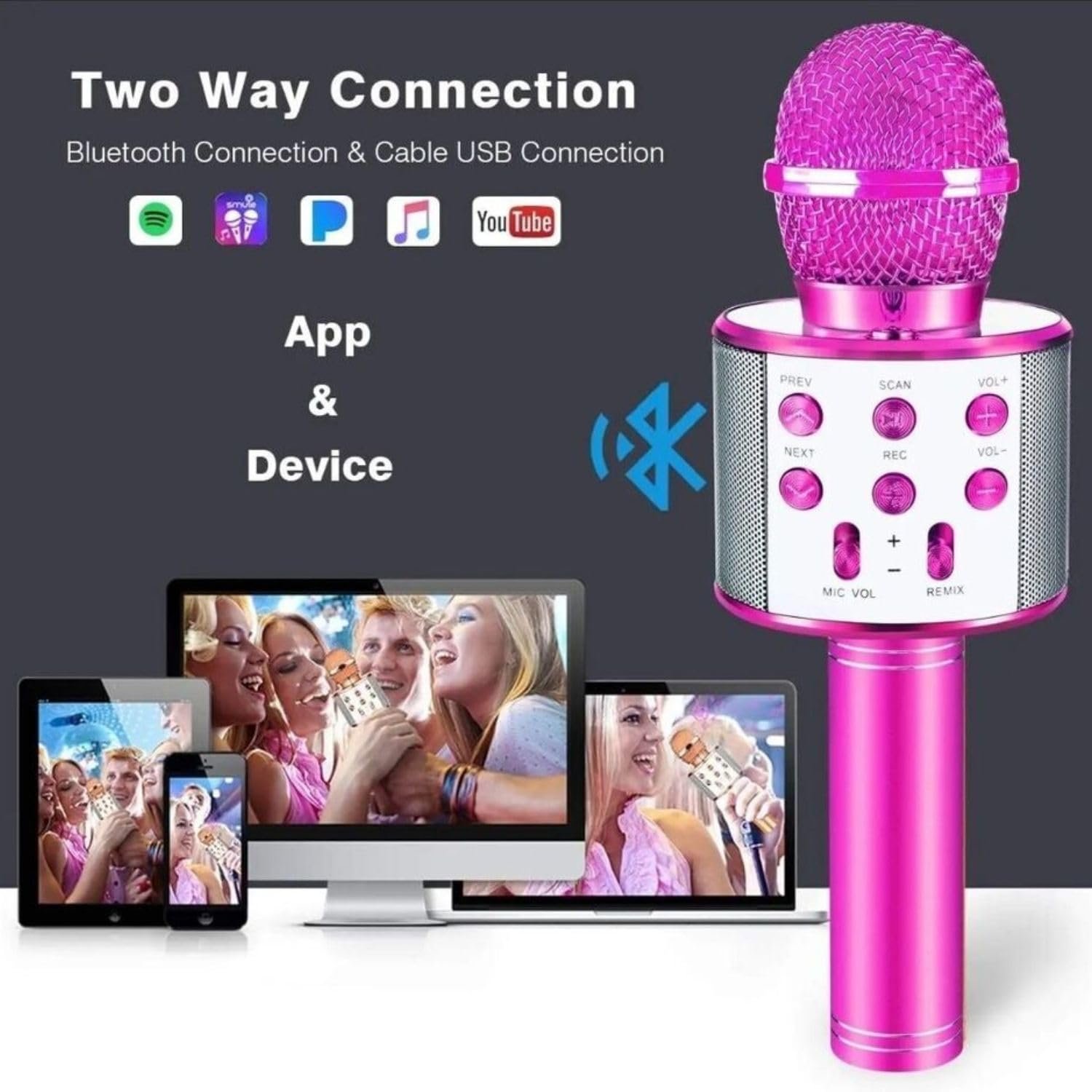 Limitless Karaoke Wireless Microphone for Kids Toddler Microphone Mic Speaker Machine for Kids Party with LED Lights, Magic Sounds, Vocal Remover Compatible with iPhone, Android, iPad, PC (Silver)