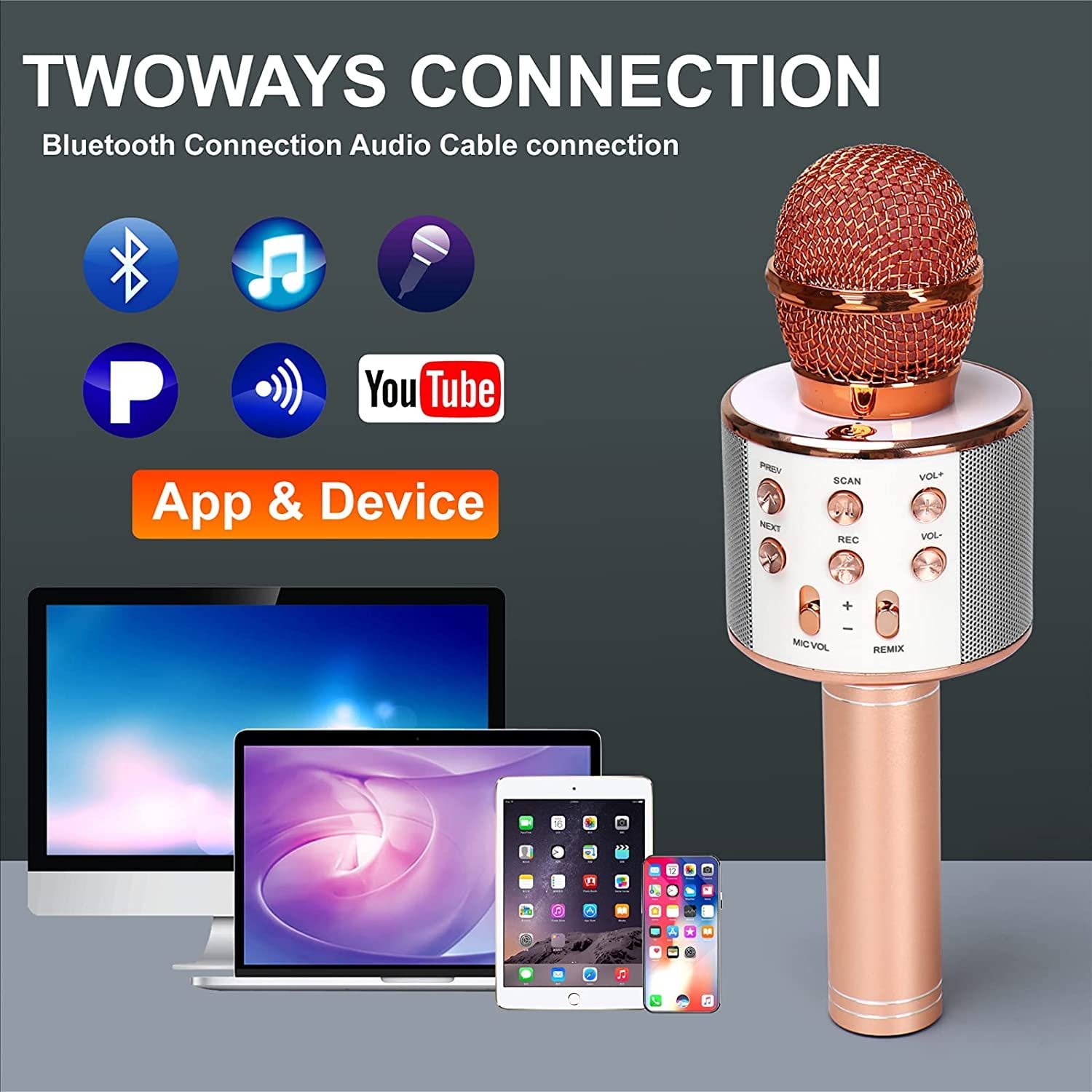 Limitless Karaoke Wireless Microphone for Kids Toddler Microphone Mic Speaker Machine for Kids Party with LED Lights, Magic Sounds, Vocal Remover Compatible with iPhone, Android, iPad, PC (Silver)