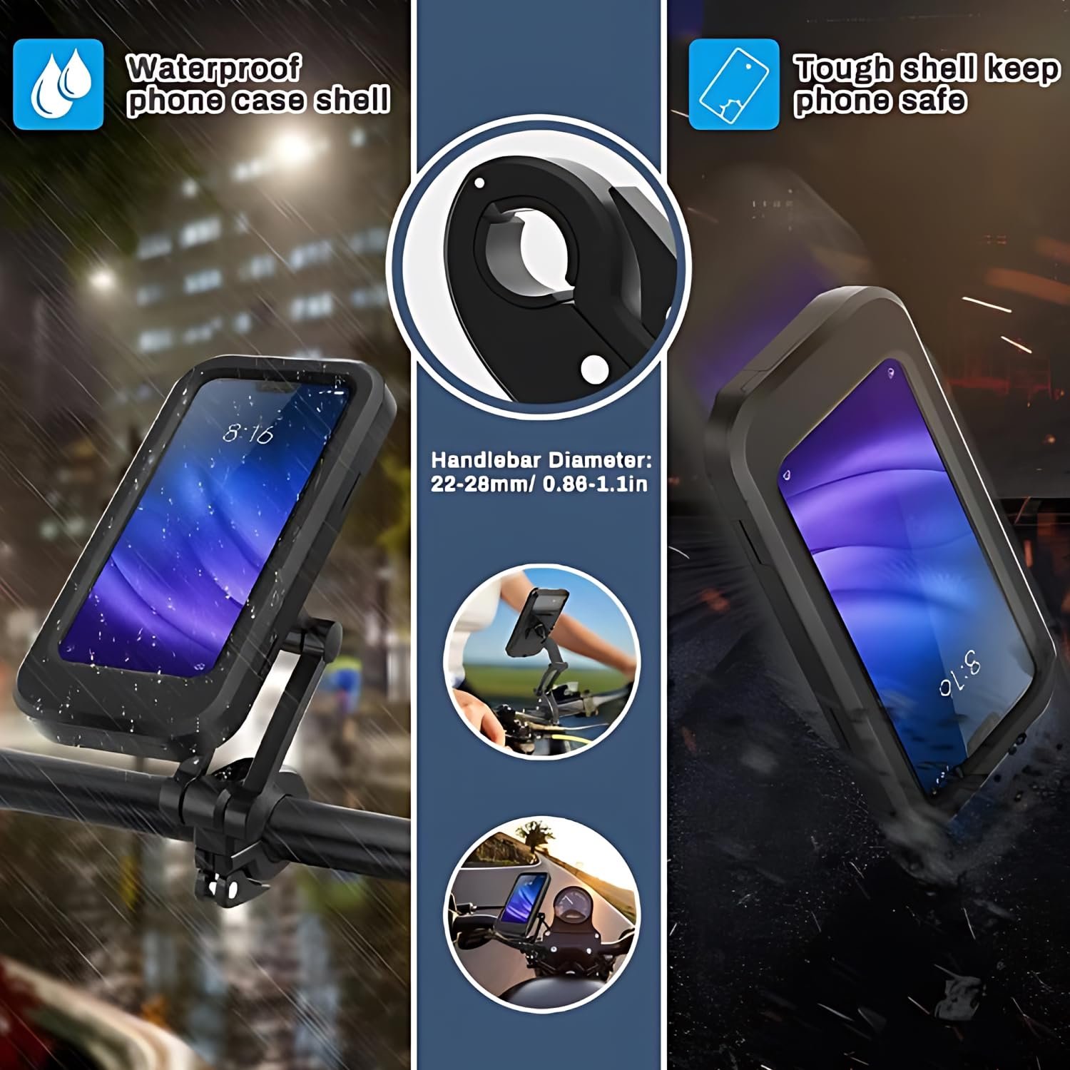 Limitless Upgraded Bike Phone Mount 360° Rotatable Universal Bicycle Motorcycle Scooter Bike Phone Holder Mount, Phone Clip Holder for Any Smartphones