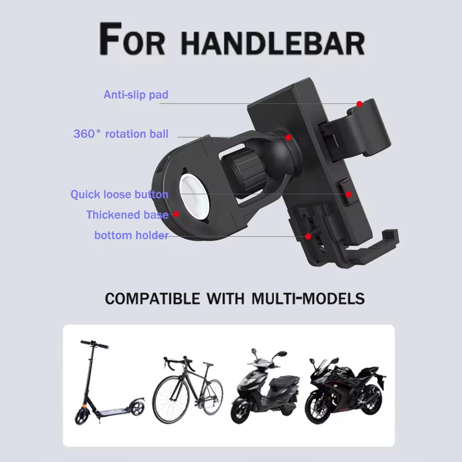 Limitless Bicycle Motorcycle Electric Vehicle Universal Mobile Phone Holder, Handle fixing Style Phone Mount Holder Adjustable Compatible For iPhone X XR Xs 7s 8 Plus, For Samsung S9/S8/Note5/4