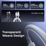66W Fast Charging Dual-Color Braided Cable, Copper Core, 120cm Length, 480MB/s Rate