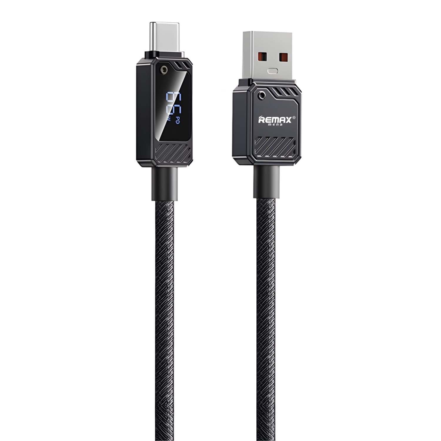 Remax Mena 66W Data Cable With Display (USB-A to Type-C), Fast Charging Zinc-Alloy Braided Elastic Cable with Charging Indicator, Fast Charging + Data Transmission,1.2M Length