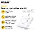 Remax Mena 22.5W Magnetic 4-in-1 Foldable Wireless Charger with Night Light, 15W for Phones, 5W for Earbuds, 2.5W for Watch, Material ABS + PC, Transmitting Distance 3-8mm,109.5g