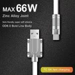 Remax Mena 66W Data Cable (A-C) Flash Charging with Light, Elastic Rubber Maerial, All-Compatible Upgraded Zinc Alloy Braided, Bending Resistant, Thickened Core, Anti Broken, Long Battery Life
