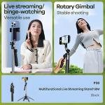 Phone Tripod Stand, 360° Rotatable Gimbal, Foldable Holder for iPhone, Samsung, 1.8M