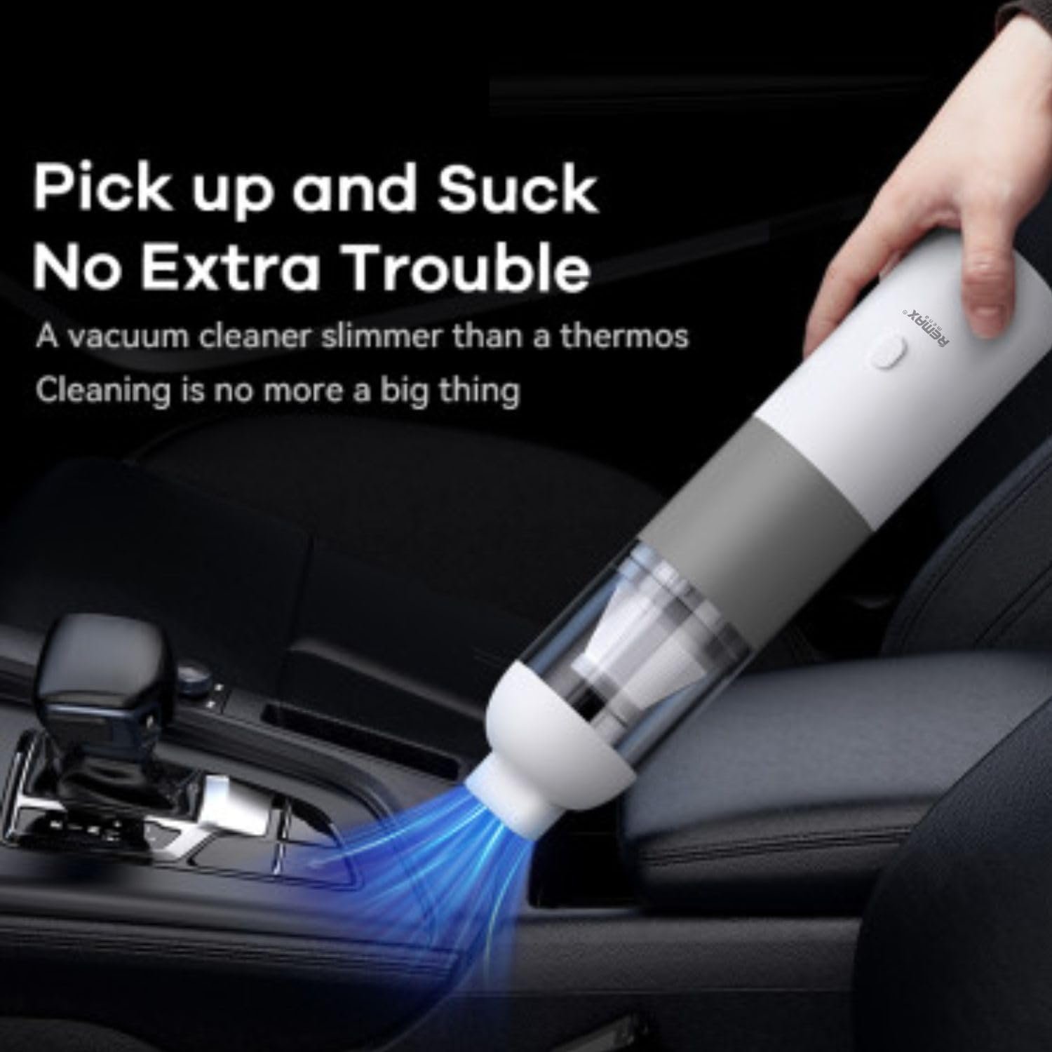 Remax Mena Car Vacuum Cleaner 2 In 1 Portable + Air Duster, USB Type-C Rechargeable, Charging Time 3H, 4000pa Strong Suction, Battery 3000mAh, 130ml Dust bin, 330g