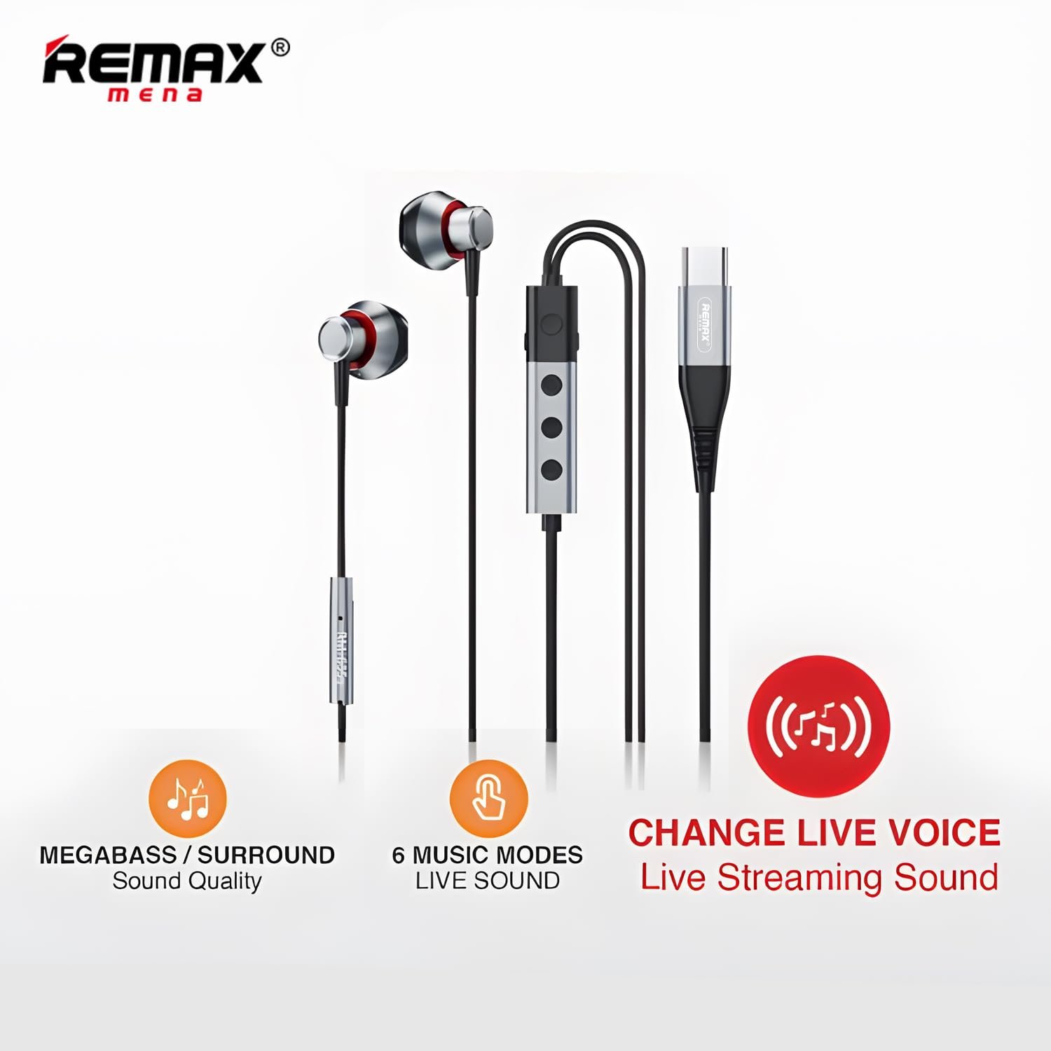 Remax Mena Wired Voice-Changer Earphones Type-C For Music & Call, Goddess Voice, Child Voice, Uncle Voice, Noise Isolating, Noise Cancellation, Cable Length 1.5M