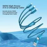 Remax Mena 100W Data Cable Aluminum 3-in-2 Fast Charging and Stable, Anti-Bending, 20W/C-C, 18W/C-IPH, 10W/USB-M, Data Transmission 480Mbps, Weight 69g, Cable length 1000mm