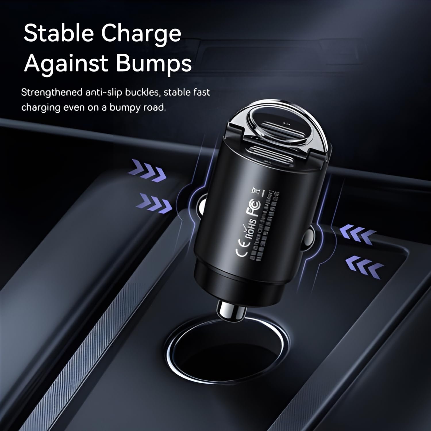 Remax Mena Car Charger Fast Charging 30W PD+QC Multi-Compatible USB to Type C, Car Charger Super Mini Handle Ring, for iPhone 12 13 Pro Xiaomi Huawei Samsung, Black