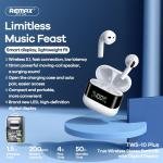 Remax Mena Digital Display True Wireless Bluetooth Earphone, Music Earbuds, TWS-10Plus Earbuds 5.1 With Super Clear Mic For Android and iOS Mobiles and Tablets, White