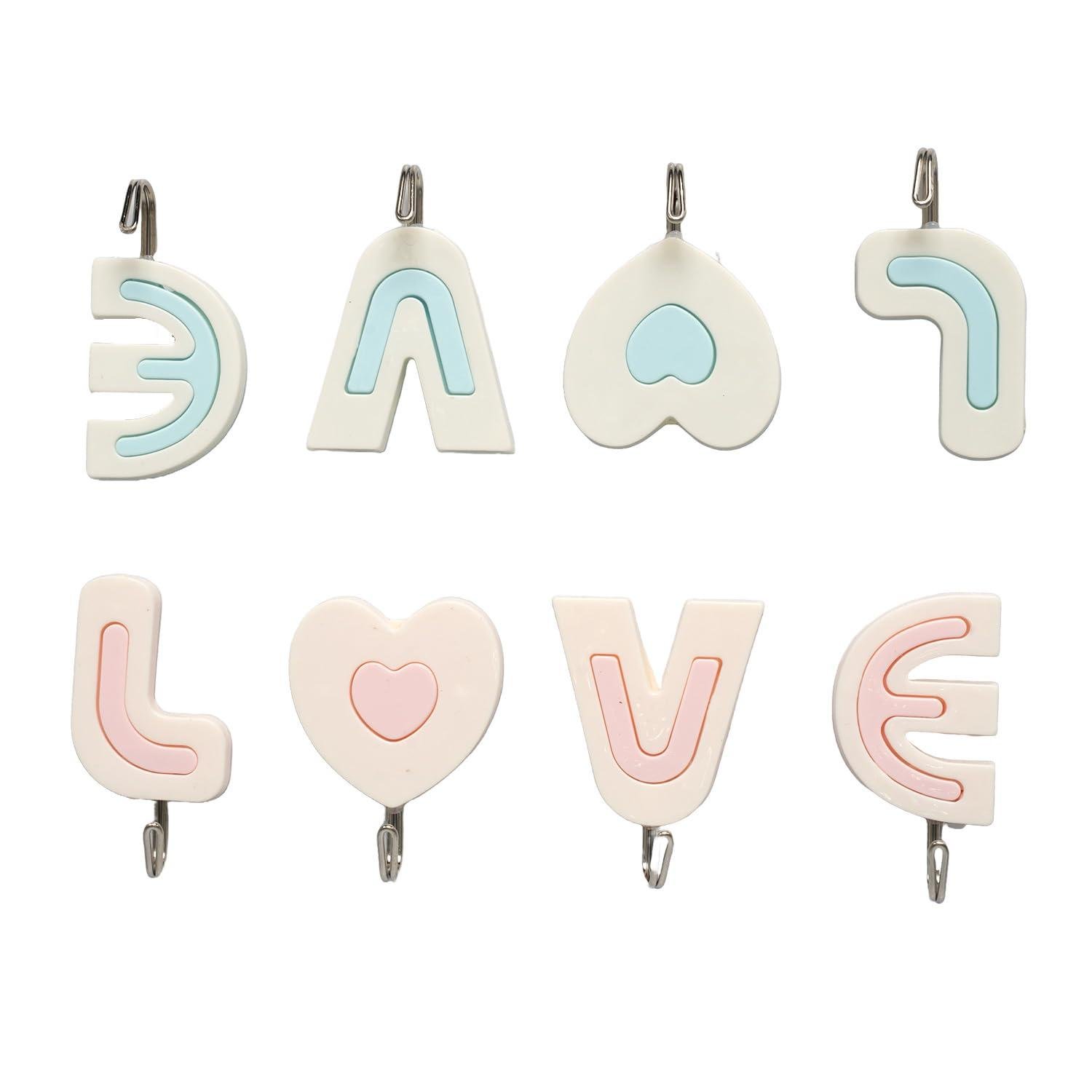 Limitless Adhesive Hooks Heavy Duty Wall Hooks Adhesive Nail Free Utility Hooks, Stick On Hook For Hanging Towel Cloth, For Kitchen, Closet, Cabinet, Toilet, Ceiling (Love Hook-BLUE & WHITE)