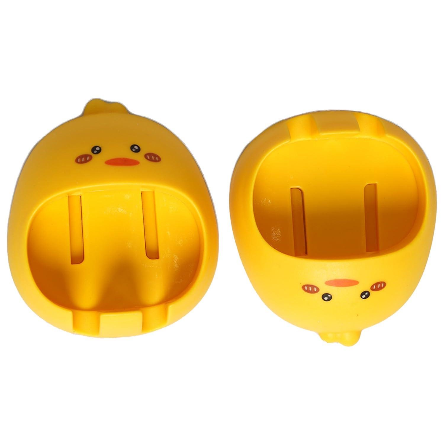 Limitless Cartoon Animal Wall-Mounted Toothbrush Holder Punch-Free Egg Yolk Duck Design, Multipurpose Bathroom Organizer for Kids & Adults