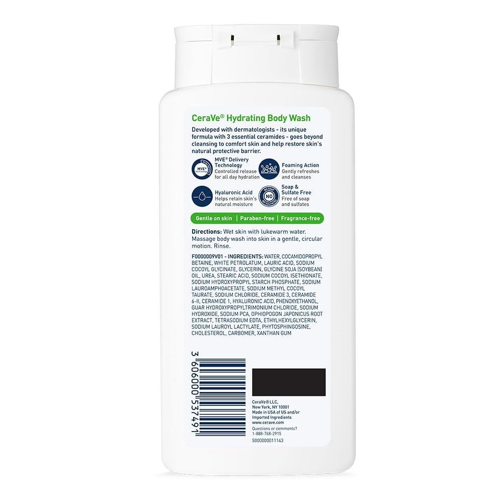 CeraVe Body Wash for Dry Skin | Moisturizing Body Wash with Hyaluronic Acid and Ceramides | Paraben, Sulfate & Fragrance Free | 10 Ounce