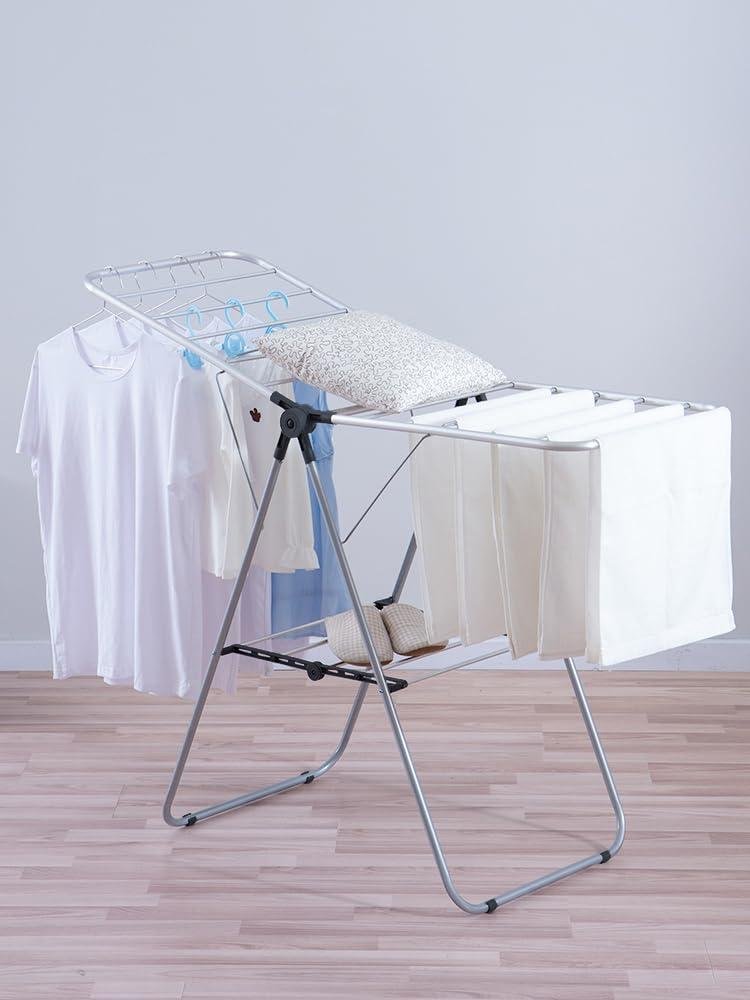 Limitless Clothes Drying Rack, Stainless Steel Gullwing Space-Saving Laundry Rack, Foldable for Easy Storage, for Bed Linen, Clothing, Socks, Scarves, Black
