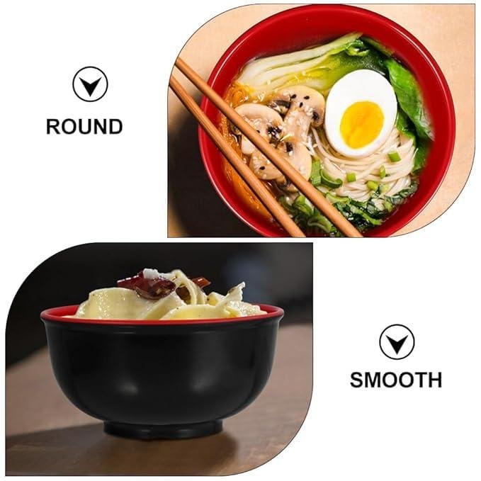 Limitless Porcelain Ramen Bowls – Set of 3, Large Capacity for Soup, Noodles & Rice, Japanese Ramen Pasta Ramen Bowls Noodle Soup Bowl for Home Kitchen, Black Red (Round-Lines)
