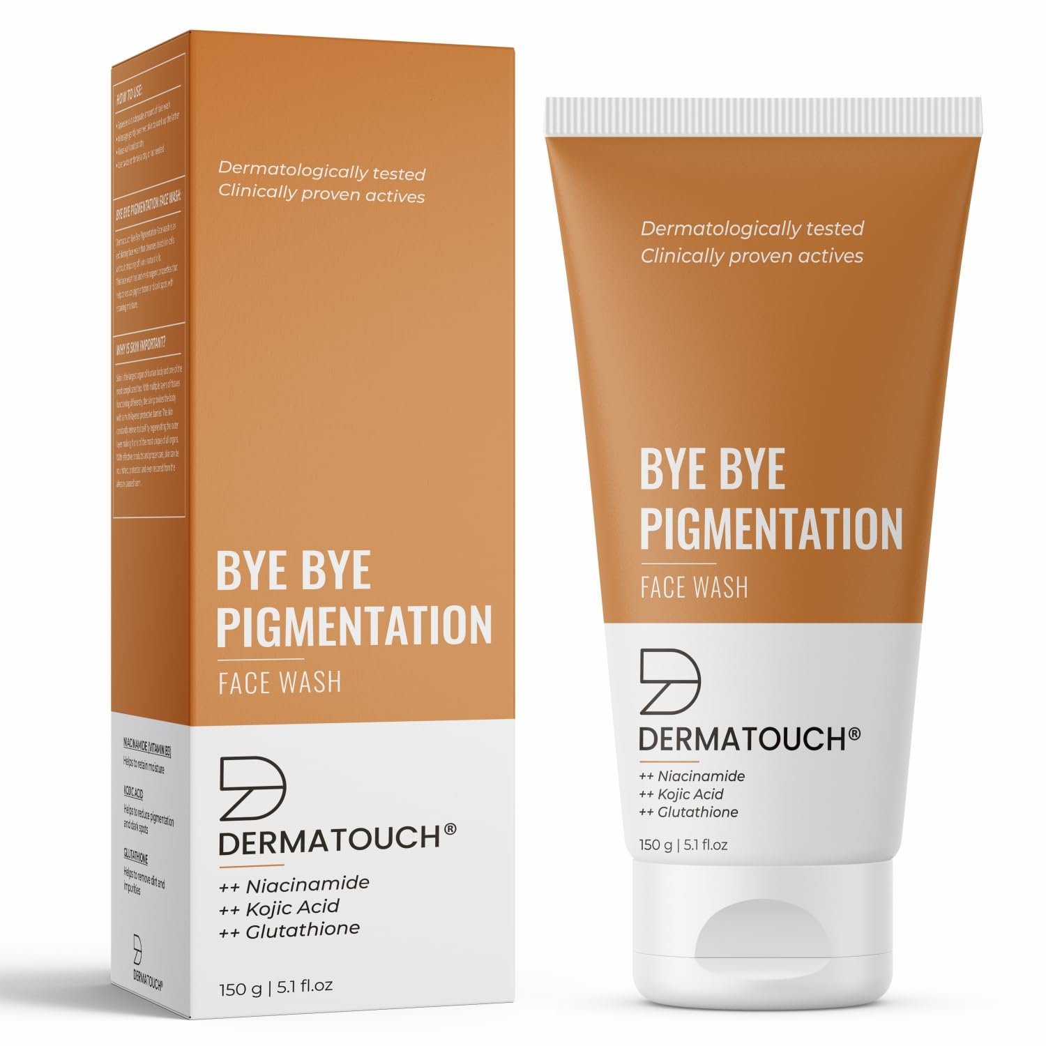 DERMATOUCH Bye Bye Pigmentation Face Wash || Anti Pigmentation Face Wash For Women/Men With Niacinamide, Kojic Acid, & Glutathione (150G)
