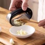 Limitless Garlic Press Stainless Steel Crusher and Rocker Plastic Portable Ginger Mincer Squeezer Chopper with Handle Manual Garlic Presser Curved Grinding Slicer Cooking Gadgets Tool for Kitchen
