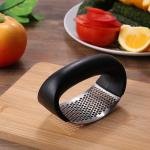 Limitless Garlic Press Stainless Steel Crusher and Rocker Plastic Portable Ginger Mincer Squeezer Chopper with Handle Manual Garlic Presser Curved Grinding Slicer Cooking Gadgets Tool for Kitchen