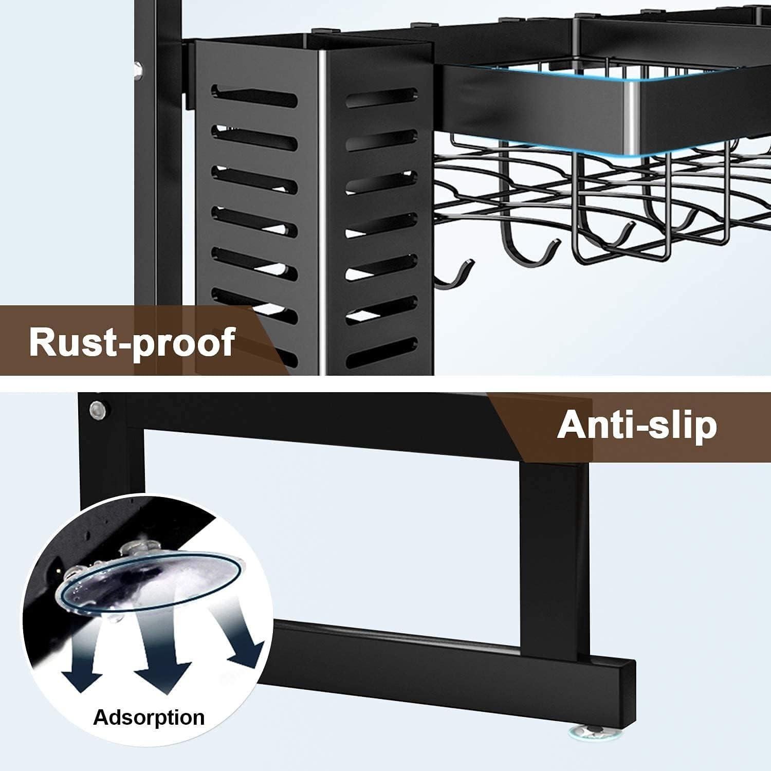 Limitless Dish Rack Dish Drying Rack Dish Drying Stand with Utensil Holder & Cutting Board Holder & Drainboard Tray, Collapsible Rust-Resistant Dish Rack Large Capacity Dish Drainer for Kitchen, Black