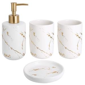 Limitless Bathroom Décor Set Countertop Accessories Set, White Marble Soap Dispenser.