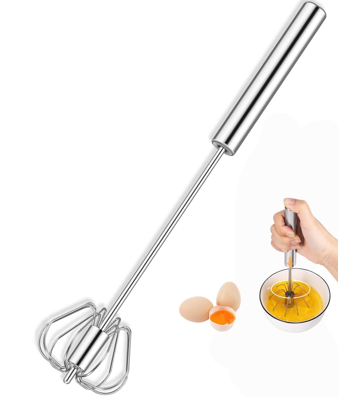 Stainless Steel Hand Push Whisk - Semi-Automatic Egg Beater for Blending, Whisking, Beating, and Stirring - 12 Inch Silver Mixer - Ideal for Home Use - 1PCS
