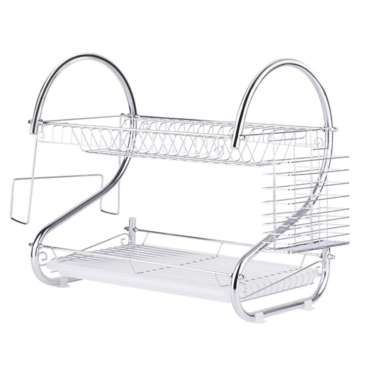 Limitless 2 Tier Stainless Steel Dish Rack Metal Dish Drainer with Removable Drain Board with Utensil Holder Cup Holder Dish Drainer for Kitchen Counter Top