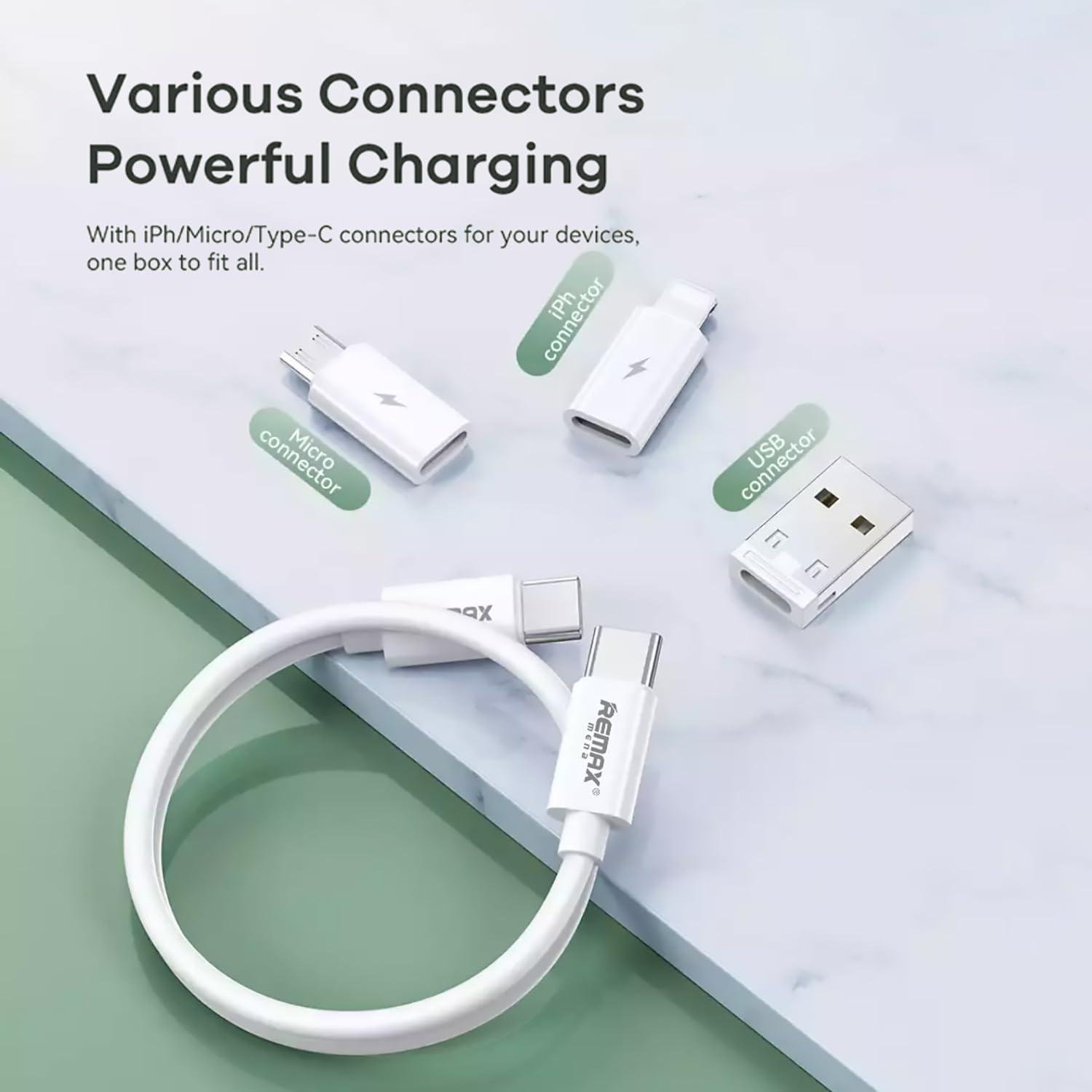 Remax Mena 60W Multi-Function Allin1 Hidden Fast Charging Cable Set With Box For (USB TO TYPE C/USB TO IPH/TYPE C TO TYPE C/TYPE C TO IPH/TYPE C TO MICRO) 3A MAX (Black)