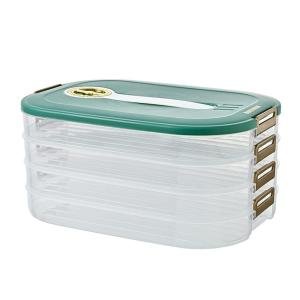 Food-Grade Glass Storage Box with Lid Multi-Layer Freezer Container, 4-Box Set, Green