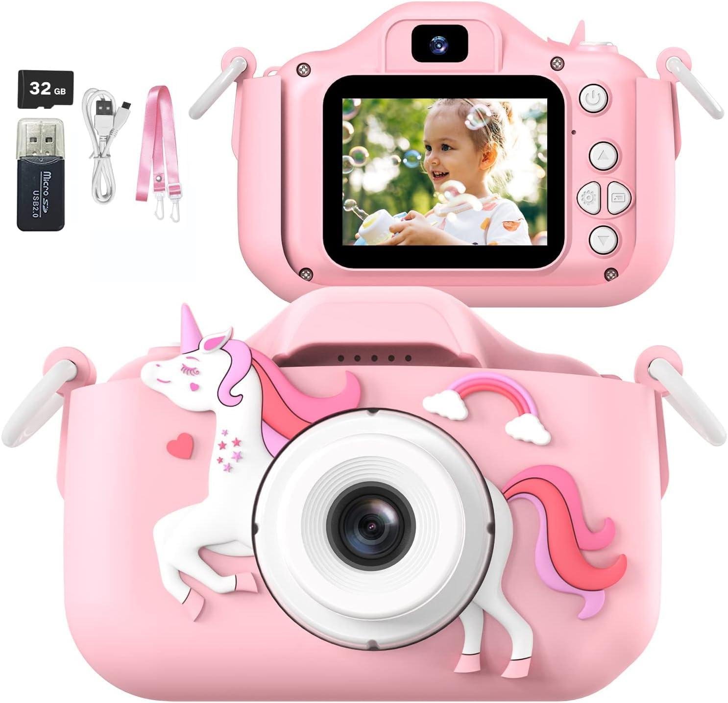 ZONEY Kids Camera Toys for 3-12 Years Old Girls Children Digital Video Camera with Cute Silicone Cover Portable Child Unicorn Toy Christmas Birthday Gifts for Toddler Age 3 4 5 6 7 8 9 (Pink)