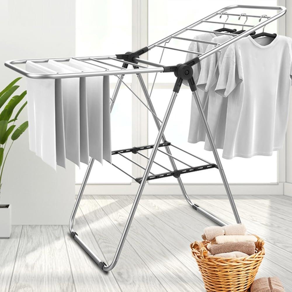 Limitless Clothes Drying Rack, Stainless Steel Gullwing Space-Saving Laundry Rack, Foldable for Easy Storage, for Bed Linen, Clothing, Socks, Scarves, Black