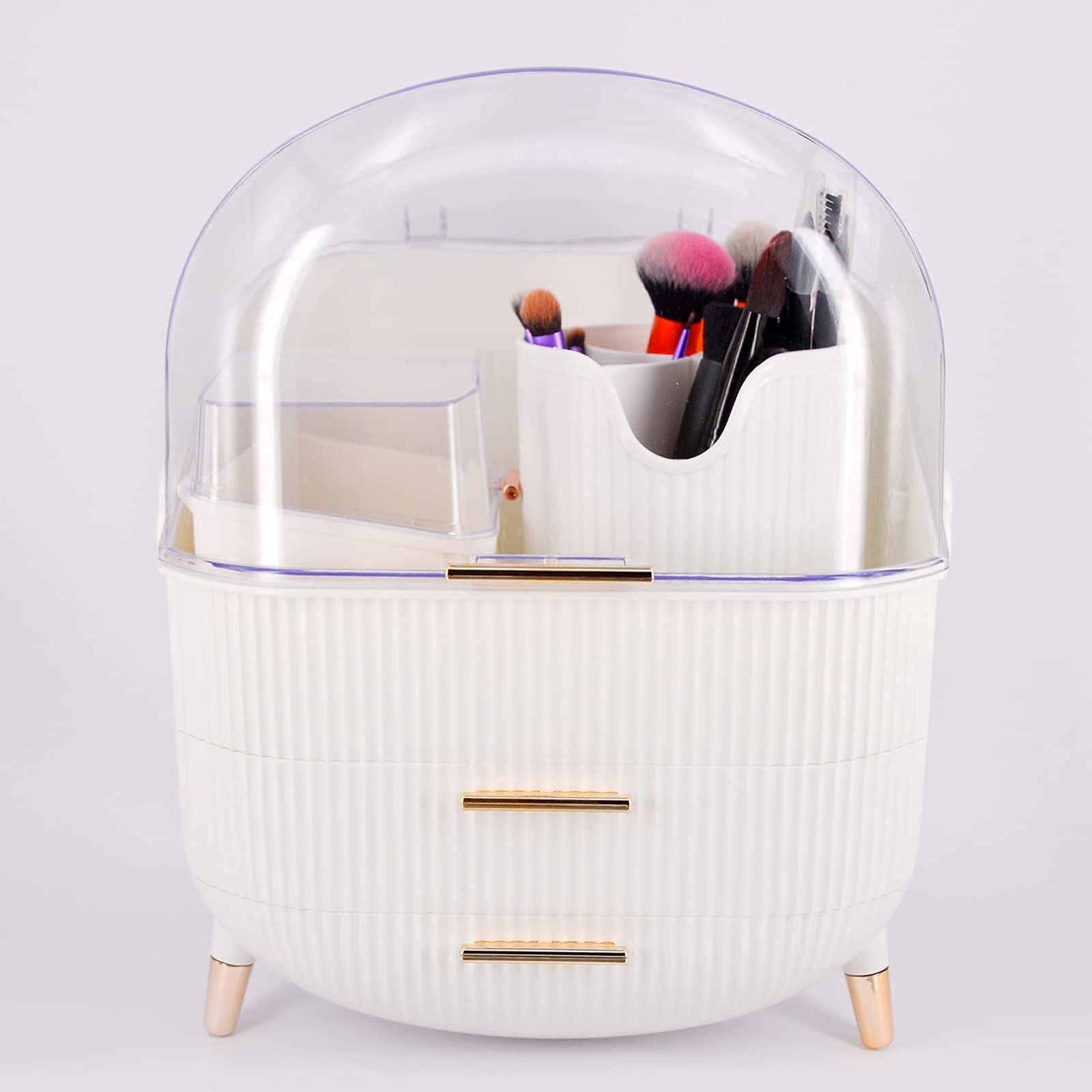 3Tier Makeup Organizer with Drawers Dustproof Storage for Skincare & Cosmetics White