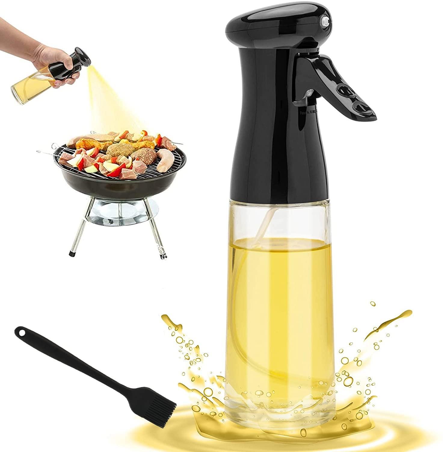 Oil Sprayer for Cooking, Food Grade Olive Oil Sprayer with 1 Silicone Basting Brush, 210ml Oil Mister, Premium Oil Bottle, Widely Used for Air Fryer, BBQ, Baking, Salad