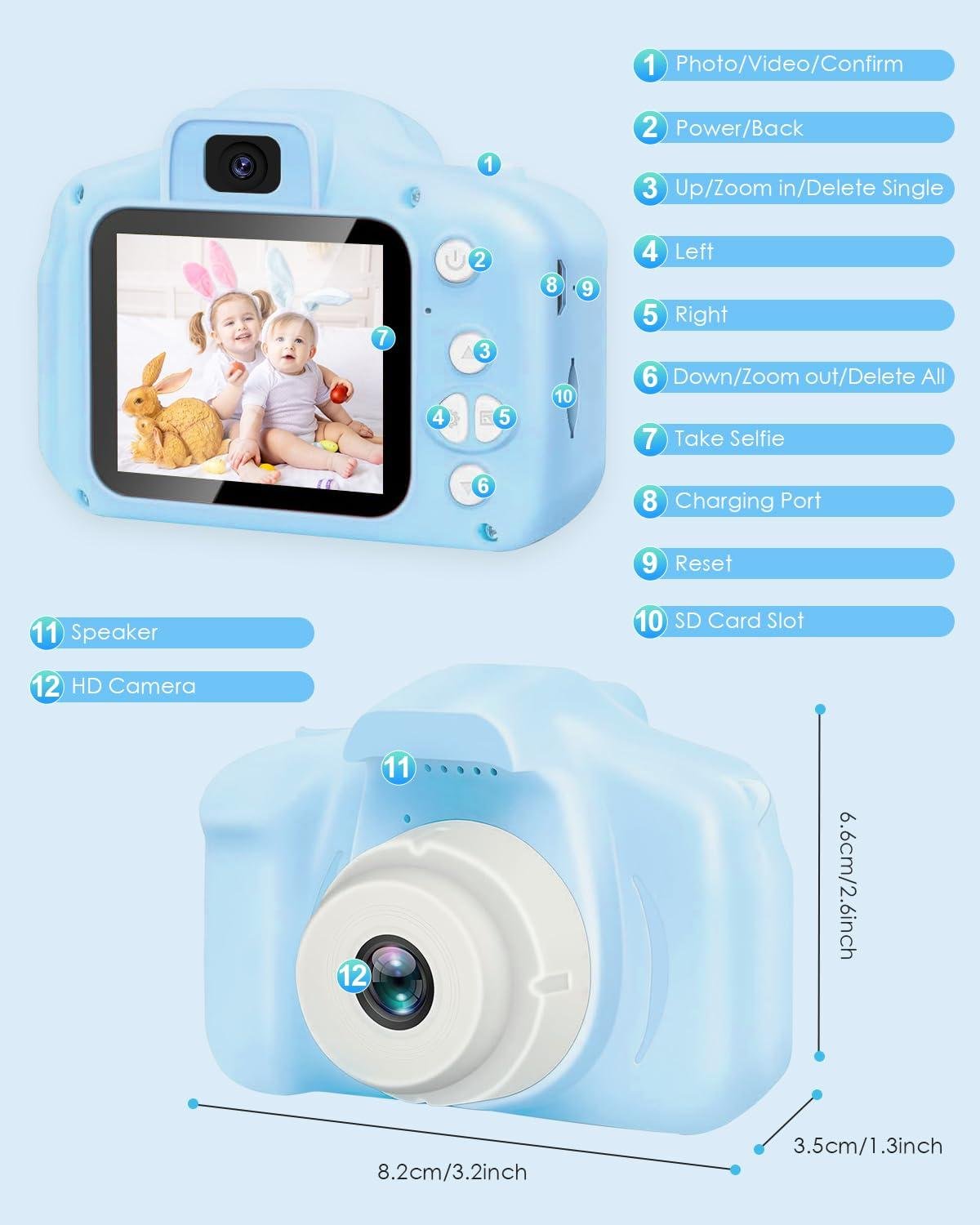 Limitless Children's Camera, Camera Children for 3 4 5 6 7 8 Years, HD Kids Digital Cameras, Children's Selfie Camera Christmas Birthday Gifts for Girls and Boys 3-12 - 32G SD Card Included (Blue)