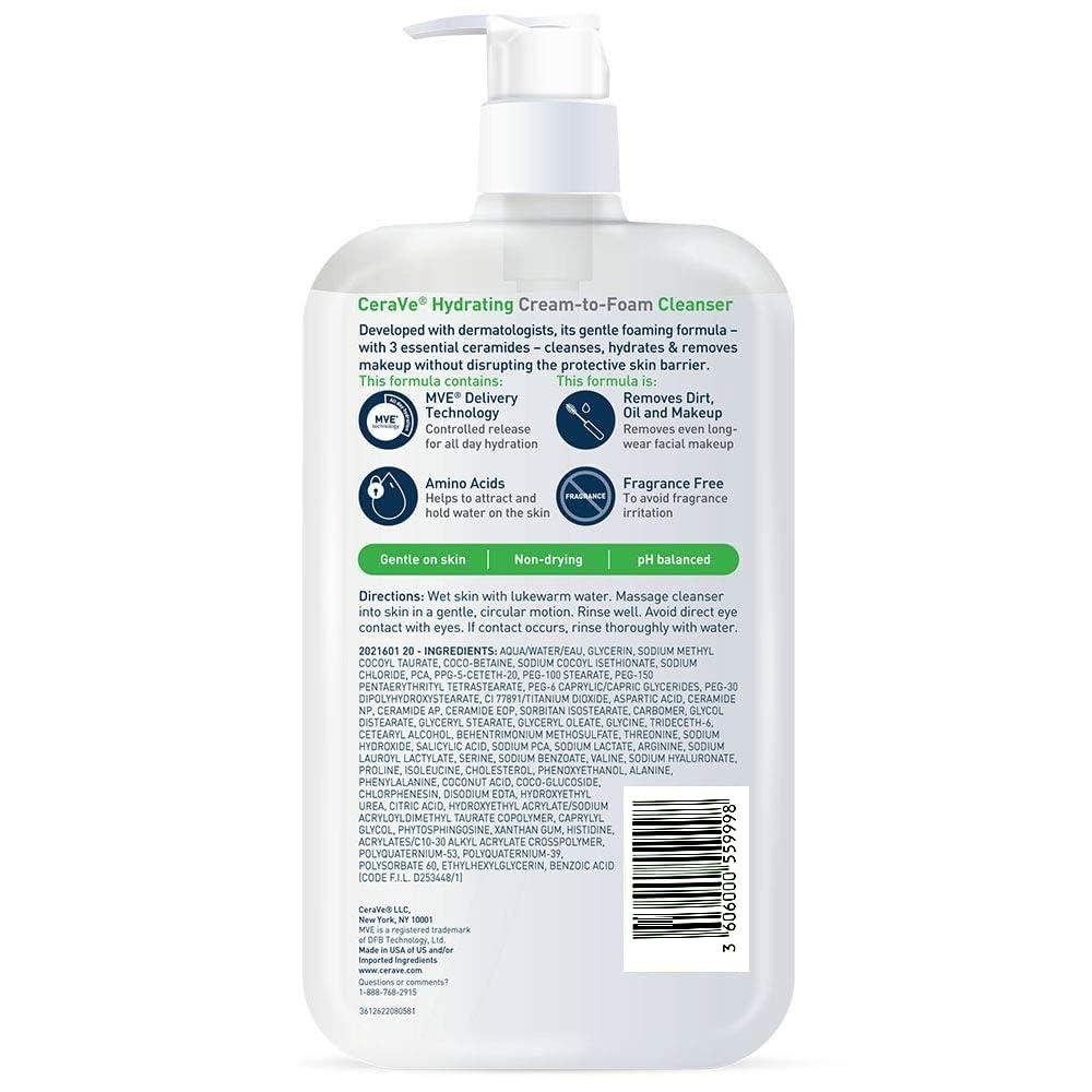 Cerave Hydrating Cleanser Cream-To-Foam 12oz Pump