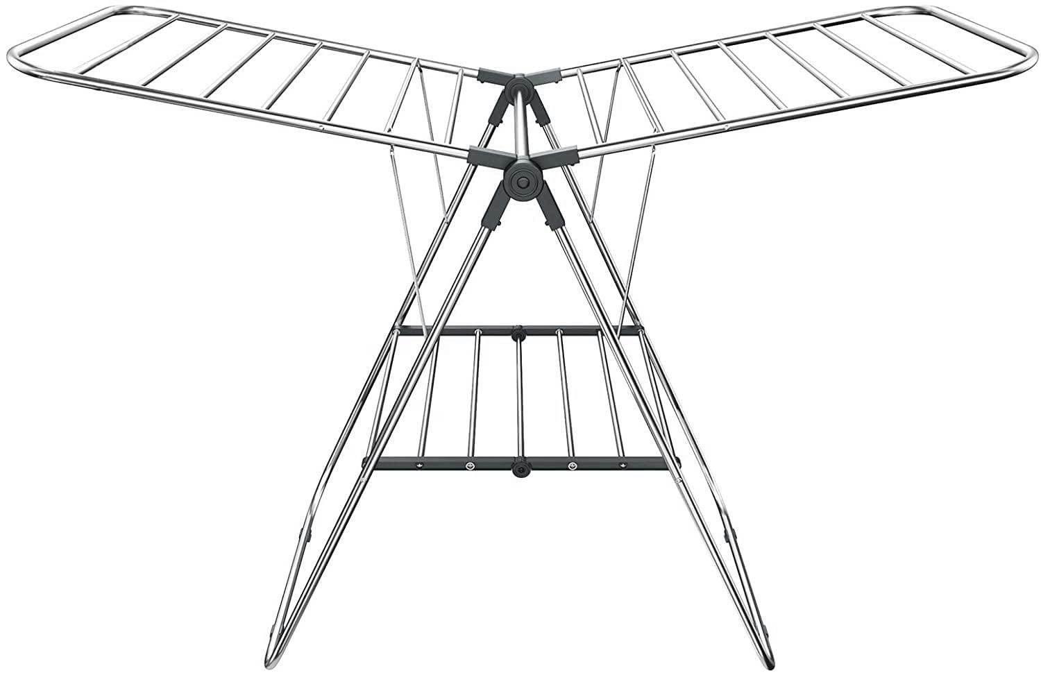 Limitless Clothes Drying Rack, Stainless Steel Gullwing Space-Saving Laundry Rack, Foldable for Easy Storage, for Bed Linen, Clothing, Socks, Scarves, Black