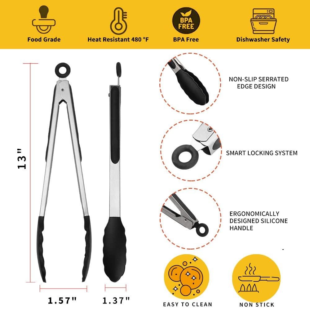 Limitless Kitchen Tongs 12 Inch, Premium Stainless Steel Cooking Tongs with Non-Stick Silicone Tips, Grilling Locking Barbecue Tongs, Heat Resistant BPA-Free Food Tongs Salad Pasta Serving Tongs