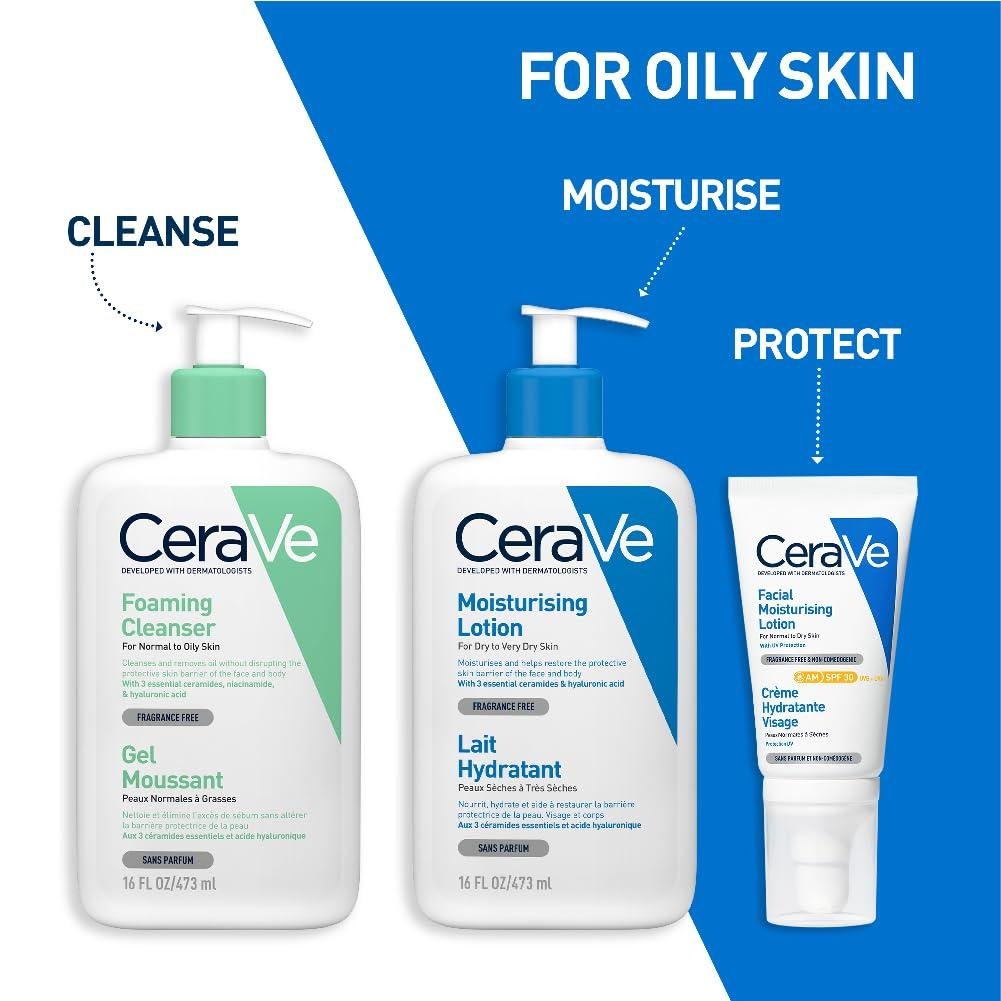 CeraVe Foaming Cleanser | Face and Body Wash for Normal to Oily Skin with Hyaluronic Acid, Niacinamide and Ceramides| Fragrance Free Paraben Free | 16Oz, 473 ML