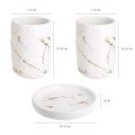 OFRANK Bathroom Accessory Set, 4 Pcs Marble Look Ceramic Countertop Accessory Set Nordic Elegant Bathroom Décor Accessories with Soap Dispenser, 2 Bathroom Tumblers, Soap Dish (White Marble)